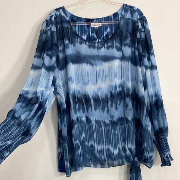 Calvin Klein Tie Dye Blouse Women's 3X Blue - Picture 9 of 14